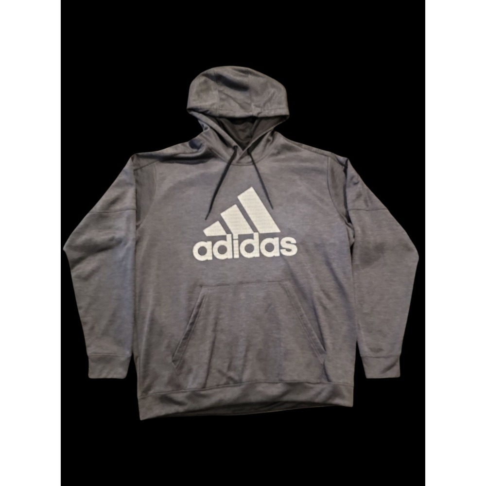 Adidas Climawarm Hoodie Mens 2XL Dark Heather Gray Pullover Big Logo